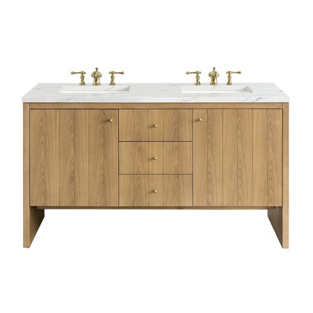 James Martin Vanities Hudson 60in Double Vanity, Light Natural Oak w/ 3 CM Ethereal Noctis Top 435-V60D-LNO-3ENC